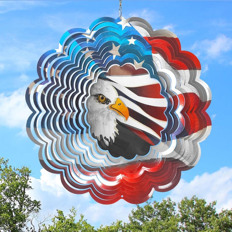 Eiryhope 3D Eagle Wind Spinner - American Flag Eagle Design, 12In Holographic Hanging Wind Sculptures, Outdoor Yard Garden Decor for 4th of July, Memorial Day, for Men Women Dad Mom - Image 1